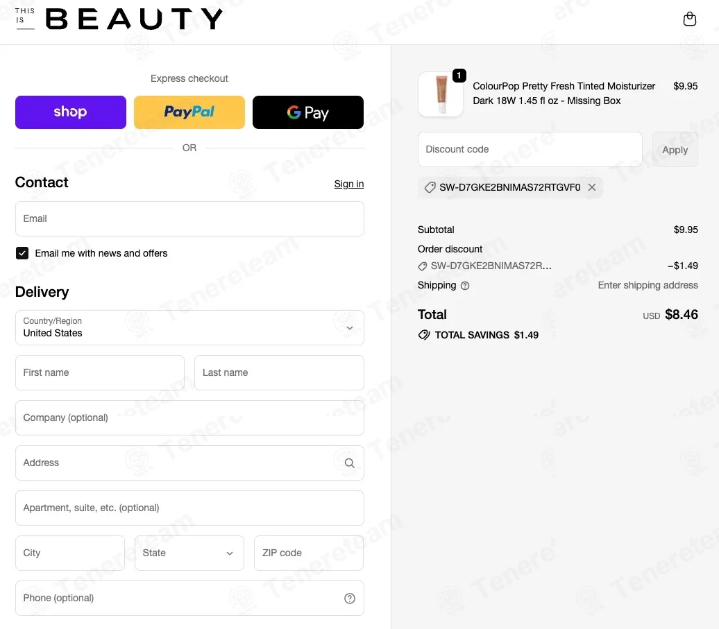 This is Beauty coupon code: 15% off with SW-D7GKE2BNIMAS72RTGVF0. Tested and valid as 1 month ago.