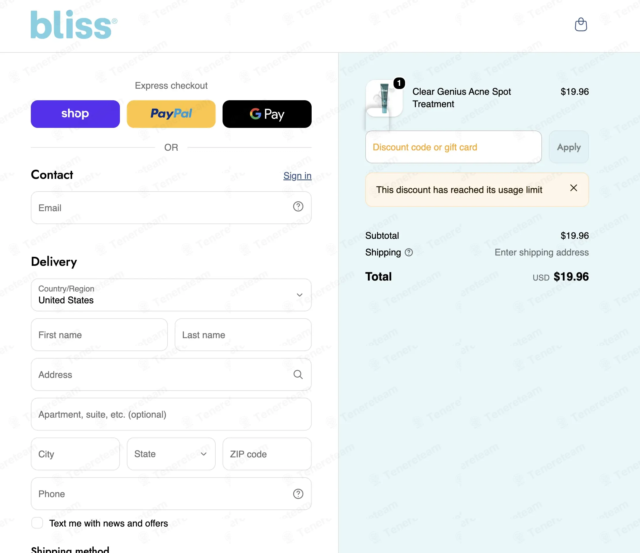 Bliss coupon code: 20% off with WEL20-2N65BX7JUSZC. Tested and valid as 4 days ago.
