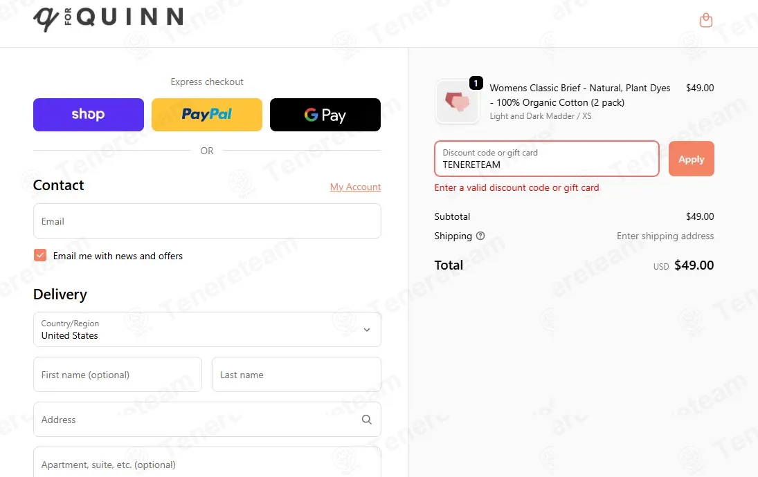 Q For Quinn coupon code: 10% off with TENERETEAM. Tested and valid as 2 months ago.