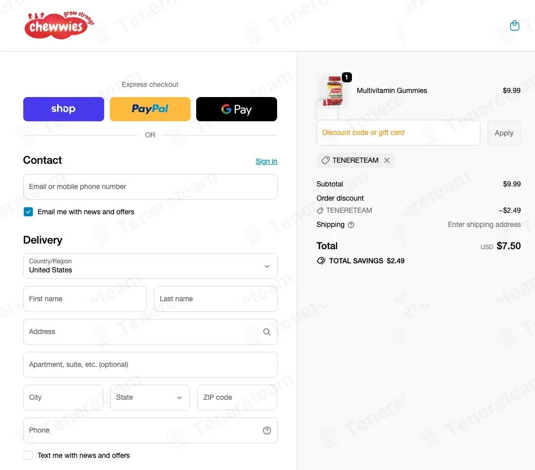 Chewwies coupon code: 25% off with TENERETEAM. Tested and valid as 1 month ago.