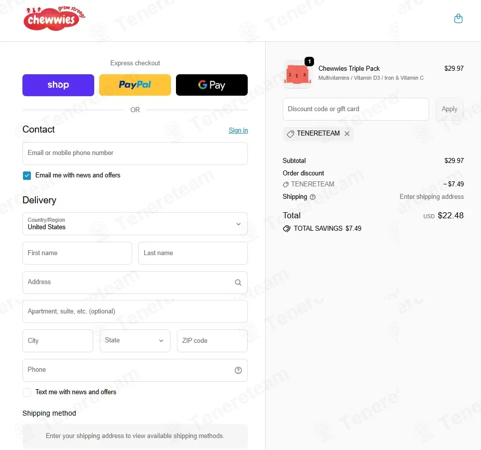Chewwies coupon code: 25% off with TENERETEAM. Tested and valid as 1 month ago.