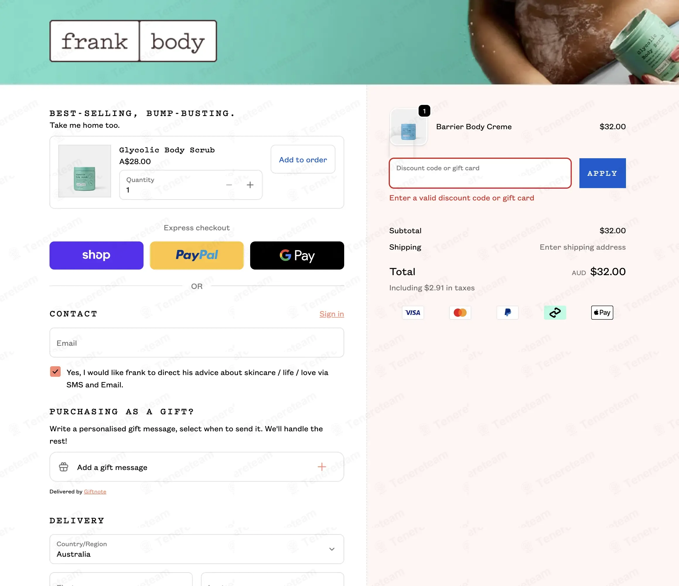 Frank Body coupon code: 20% off with BIRTHDAY2023. Tested and valid as 1 month ago.