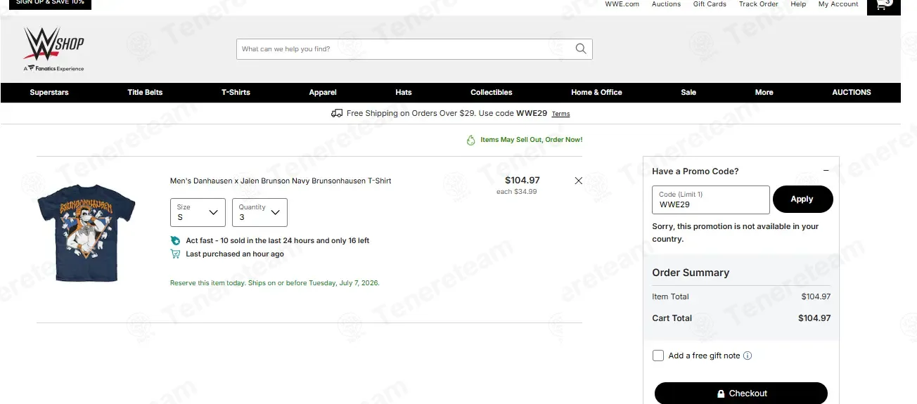 WWE Shop coupon code: Sale off with WWE29. Tested and valid as 4 weeks ago.