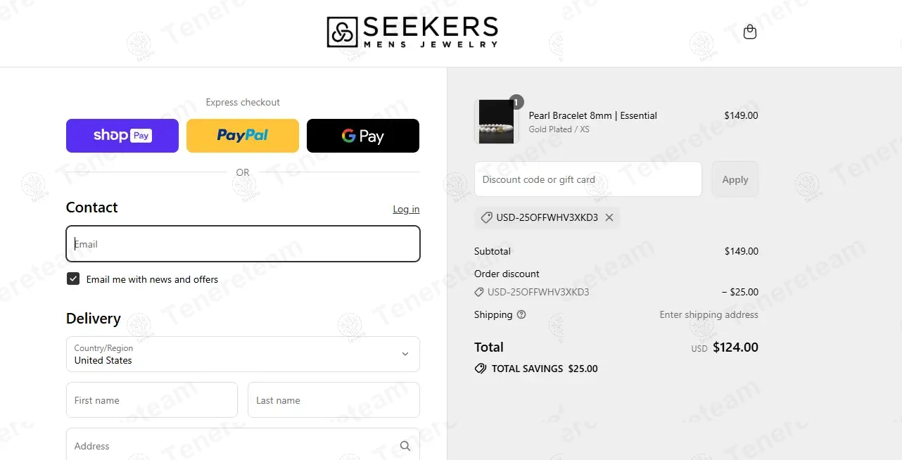 Seekers Mens Jewelry coupon code: $25 off with USD-25OFFWHV3XKD3. Tested and valid as 1 year ago.