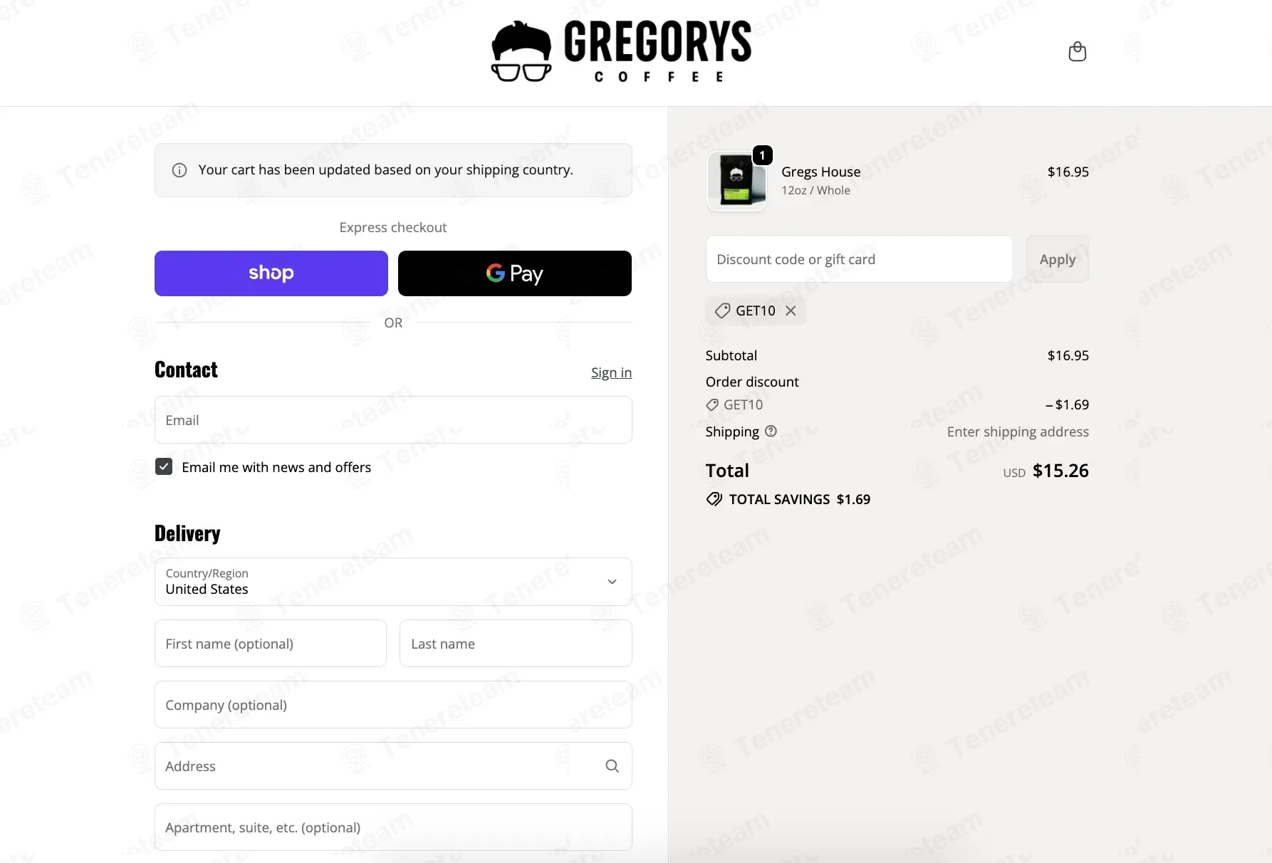 Gregorys Coffee apply coupon code
