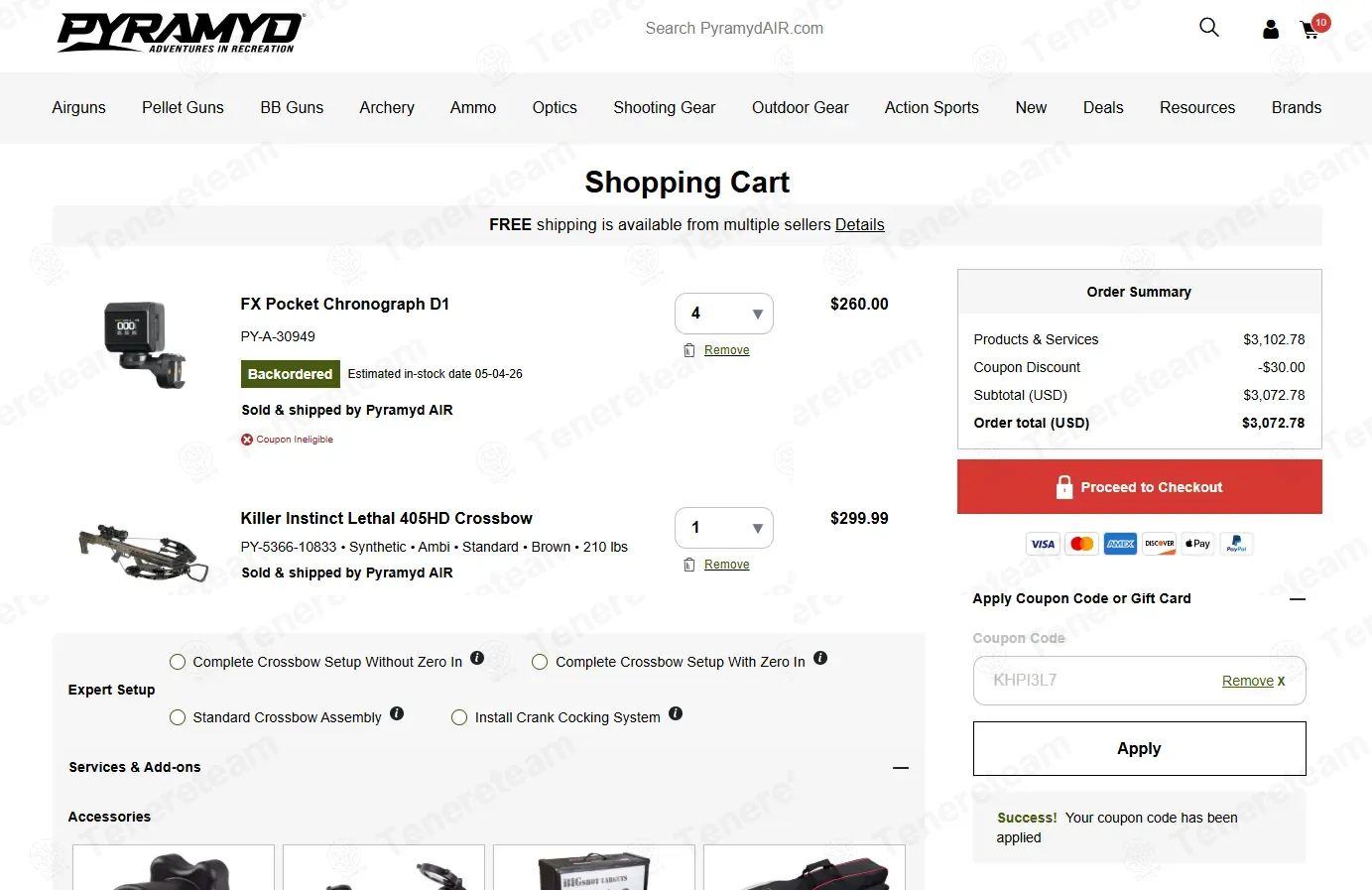Pyramyd Air coupon code: 10% off with KHPI3L7. Tested and valid as 1 month ago.