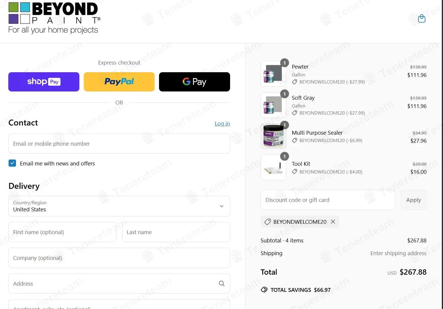 Beyond Paint coupon code: 20% off with BEYONDWELCOME20. Tested and valid as 7 months ago.