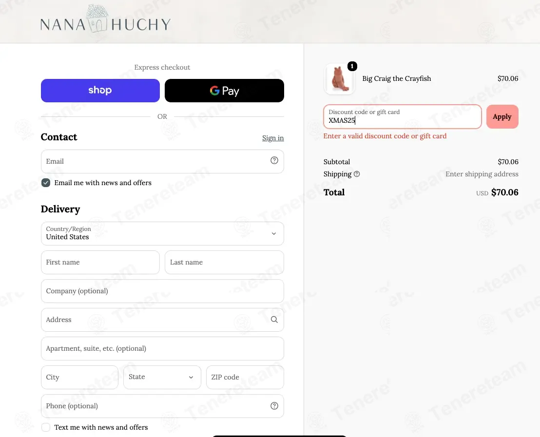Nana Huchy coupon code: Sale off with XMAS25. Tested and valid as 1 week ago.