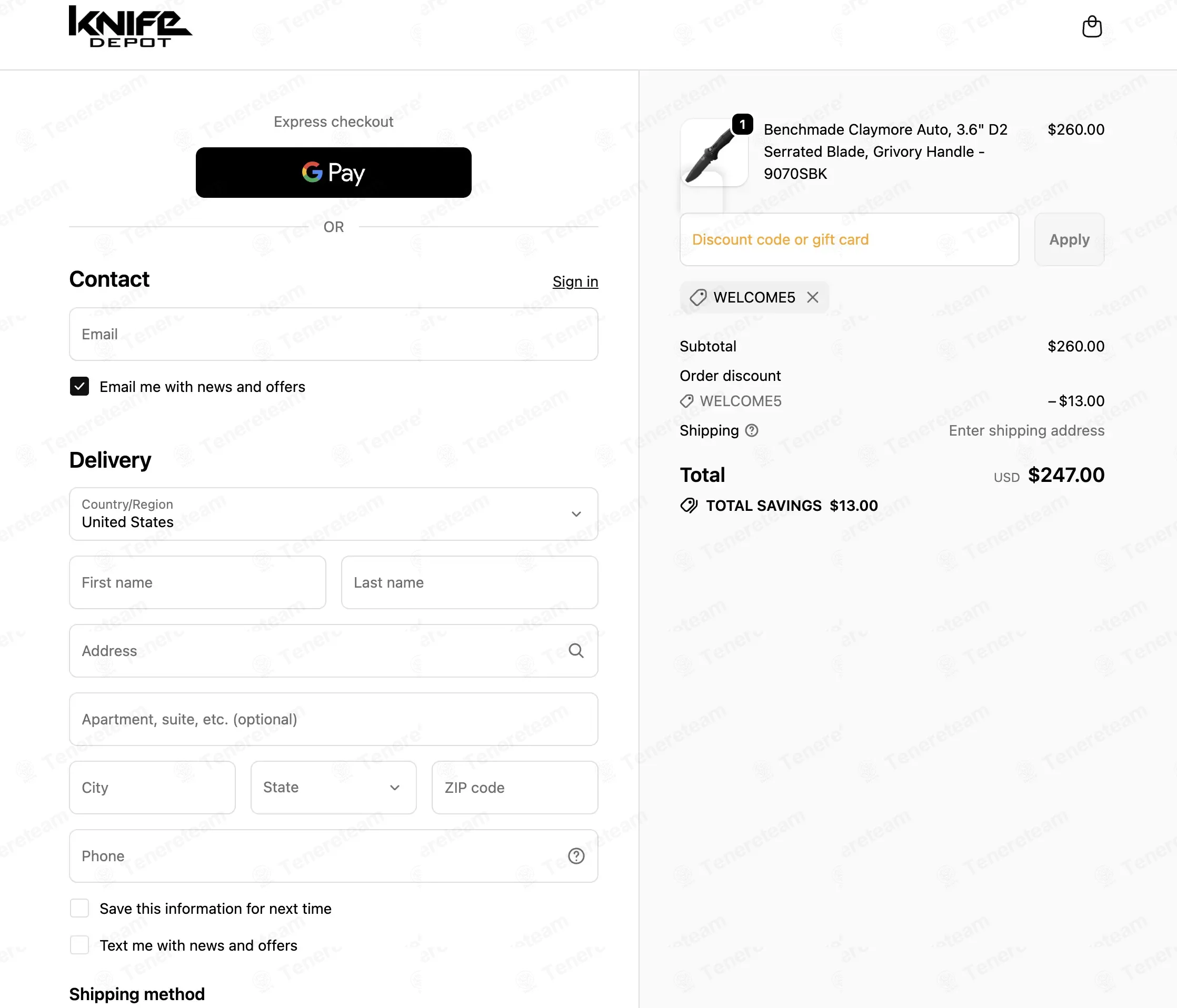 Knife Depot coupon code verified as working at checkout