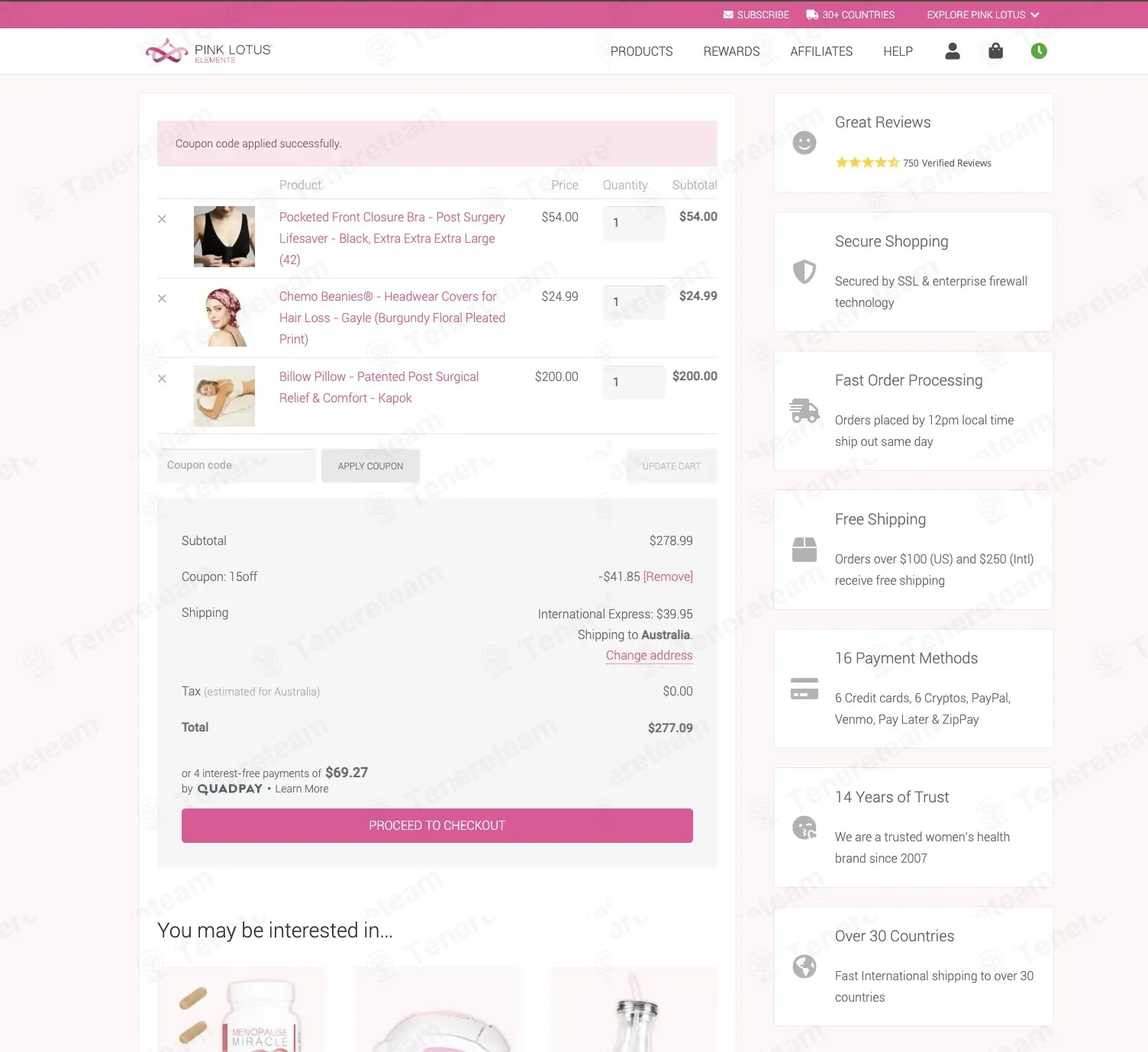 Pink Lotus coupon code: 15% off with 15OFF. Tested and valid as 3 months ago.