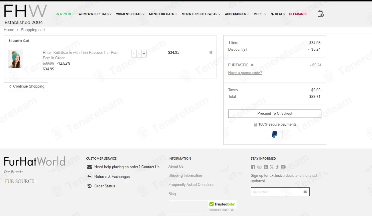 Fur Hat World coupon code: 15% off with FURTASTIC. Tested and valid as 6 months ago.