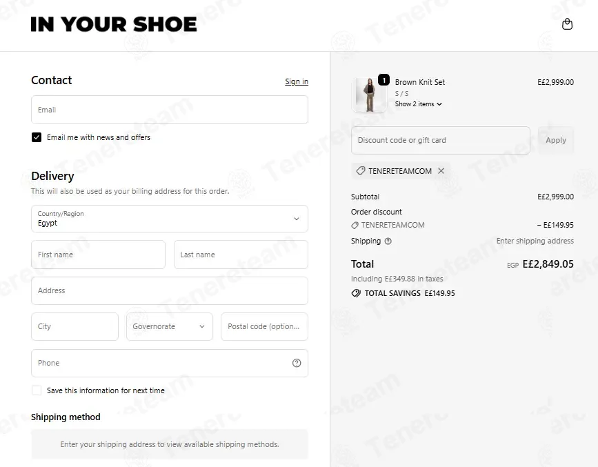 In Your Shoe coupon code: 5% off with TENERETEAMCOM. Tested and valid as 7 months ago.