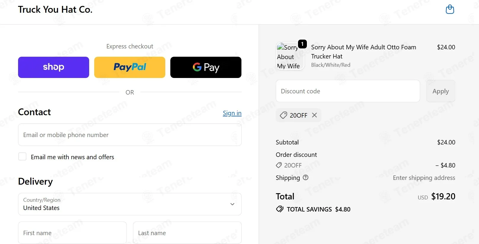 Truck You Hat Co coupon code: 20% off with 20OFF. Tested and valid as 2 months ago.