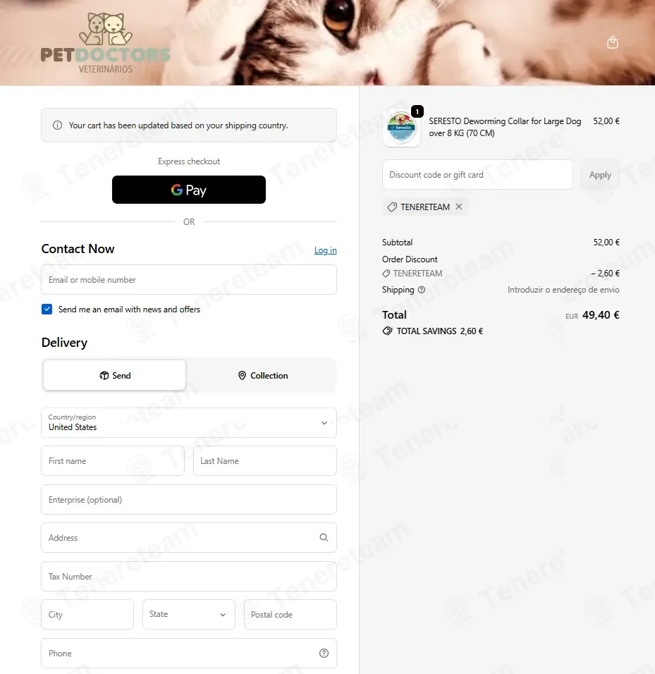 PetDoctors Loja Online coupon code: 5% off with tenereteam. Tested and valid as 1 month ago.