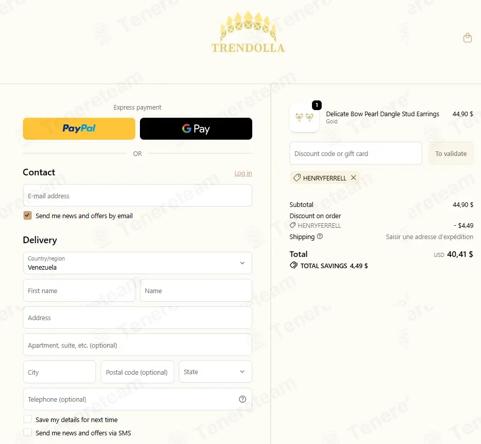 Trendolla Jewelry coupon code: 10% off with HENRYFERRELL. Tested and valid as 1 month ago.