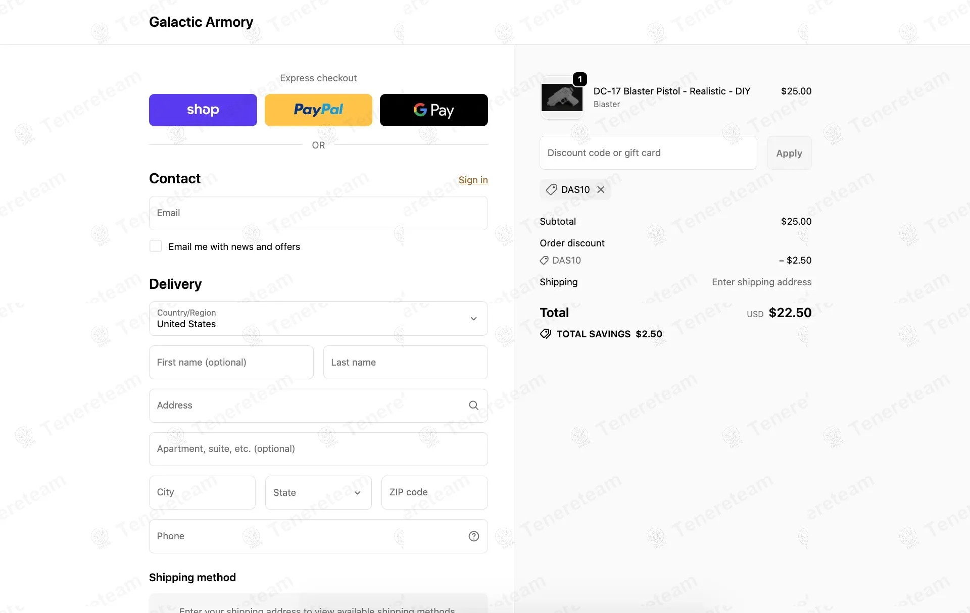 Galactic Armory coupon code: 10% off with DAS10. Tested and valid as 9 months ago.