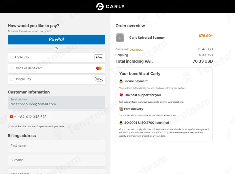 My Carly FR coupon code: 15% off with CARLYXDANIFVCK. Tested and valid as 1 month ago.