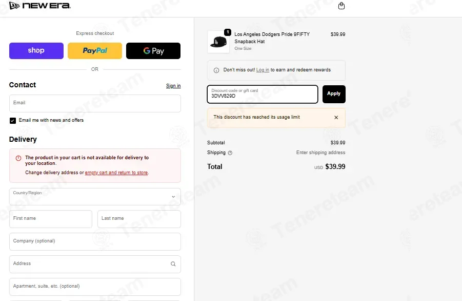 New Era coupon code: 10% off with 3DVV829D. Tested and valid as 1 month ago.