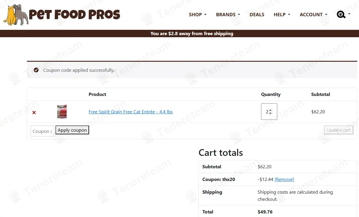Pet Food Pros coupon code: 20% off with thx20. Tested and valid as 1 year ago.