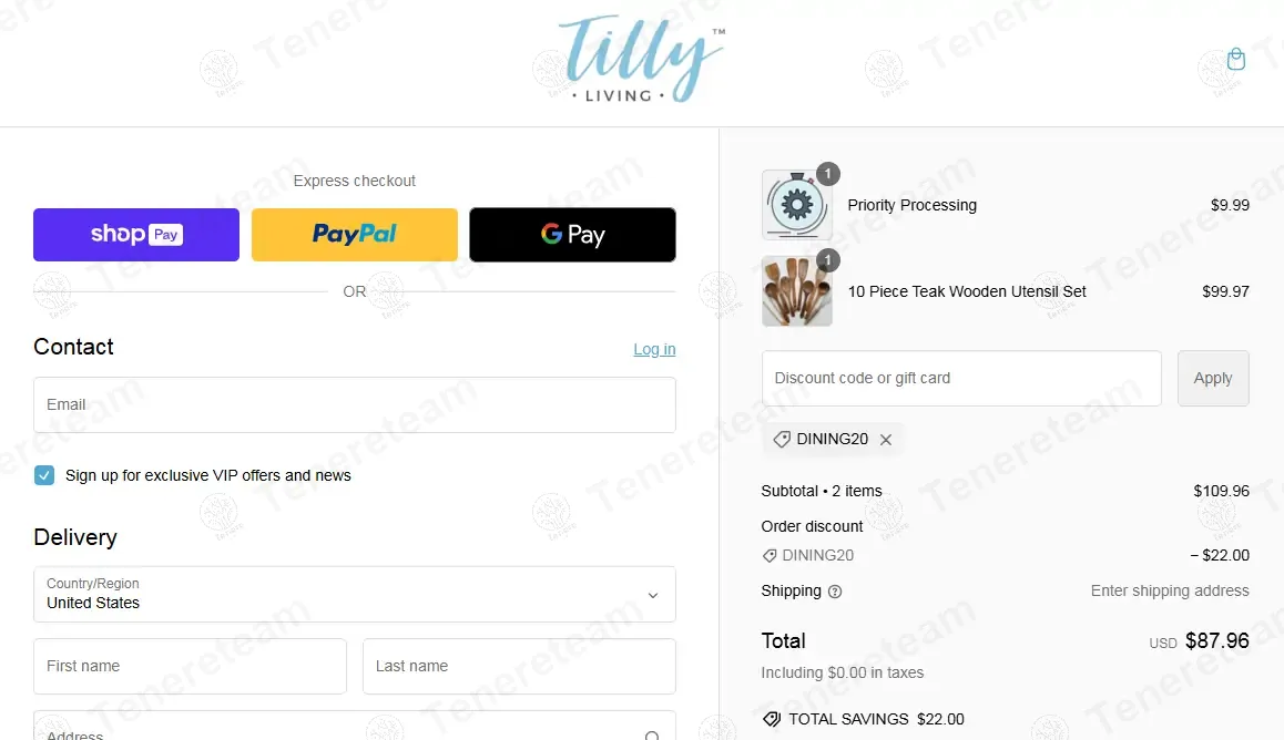 Tilly Living apply coupon code