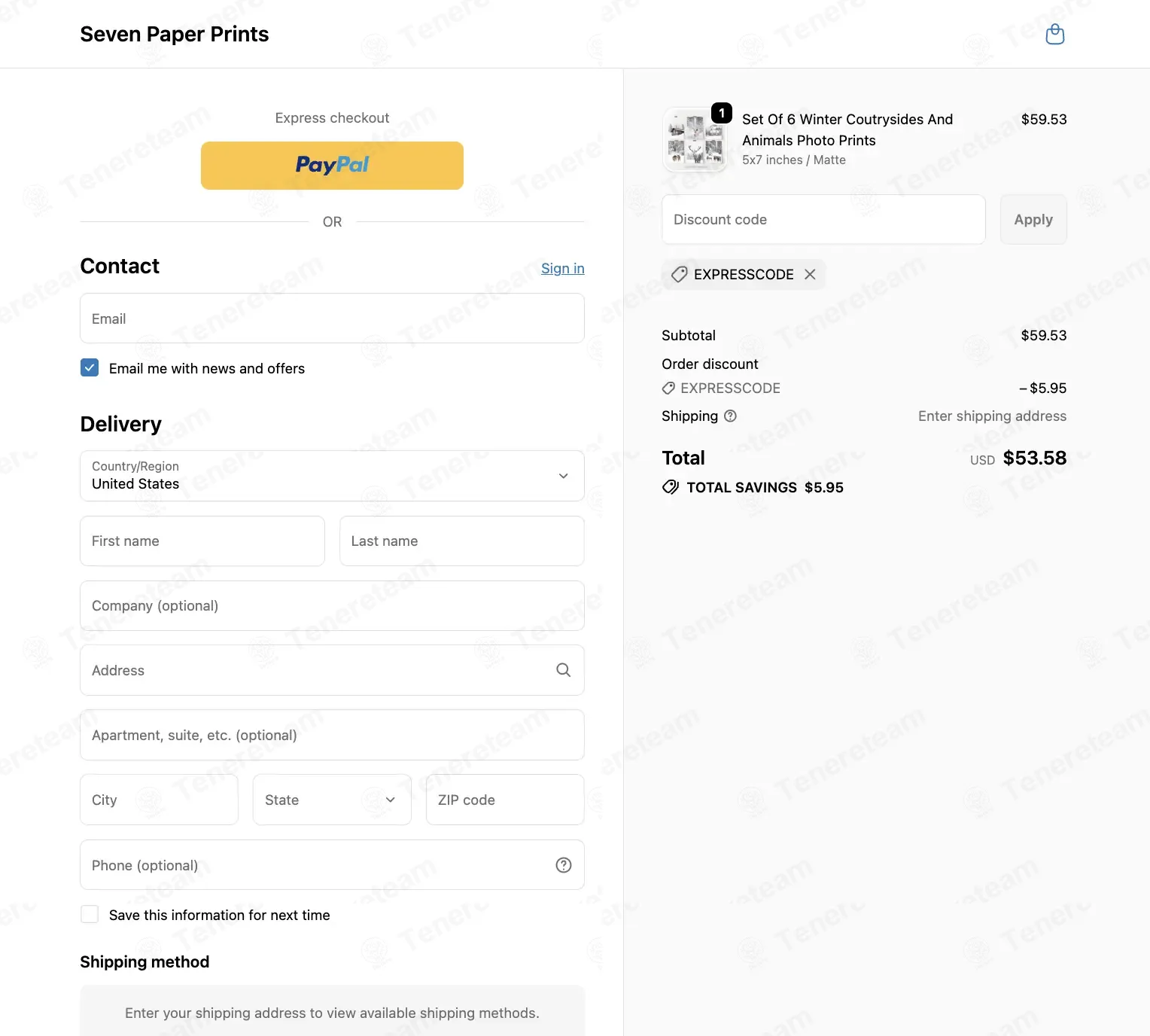 Seven Paper Prints coupon code: 10% off with EXPRESSCODE. Tested and valid as 2 weeks ago.