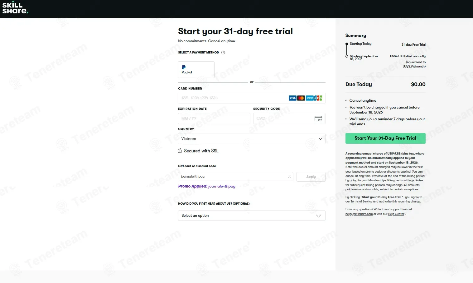 Skillshare coupon code: $100 off with journalwithpay. Tested and valid as 2 weeks ago.