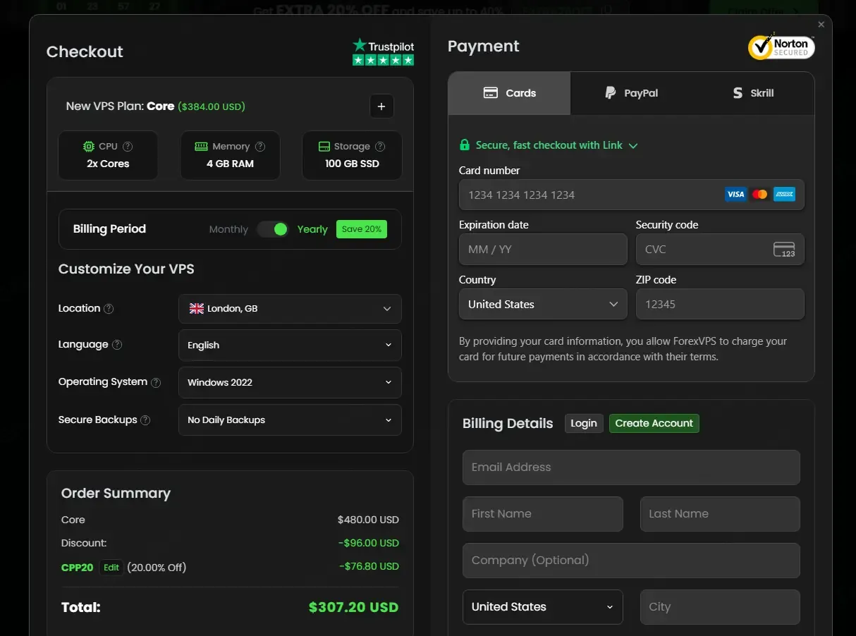 ForexVPS coupon code: 20% off with CPP20. Tested and valid as 1 month ago.