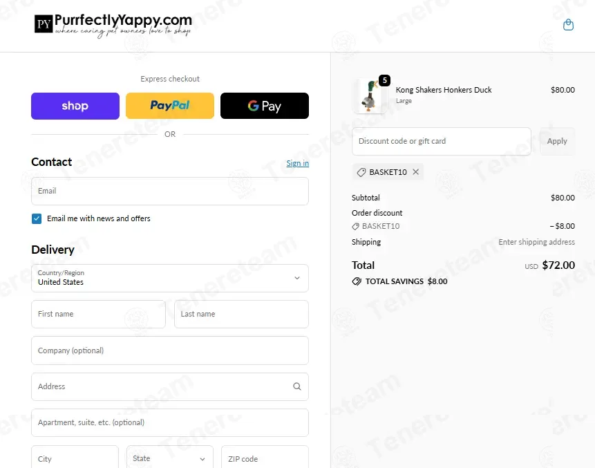 PurrfectlyYappy coupon code: 10% off with BASKET10. Tested and valid as 10 months ago.
