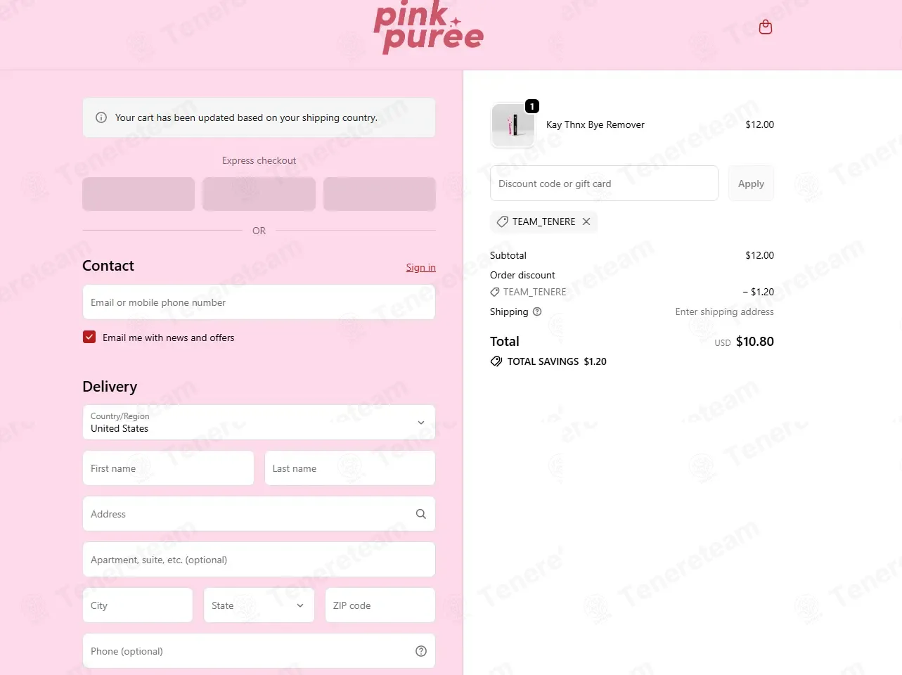 Pink Puree coupon code: 10% off with team_tenere. Tested and valid as 1 month ago.
