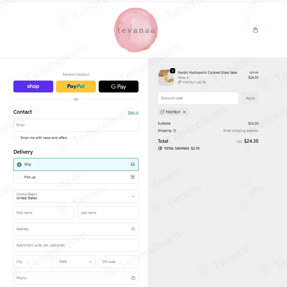 tevanaa coupon code: 10% off with FIRSTBUY. Tested and valid as 1 month ago.