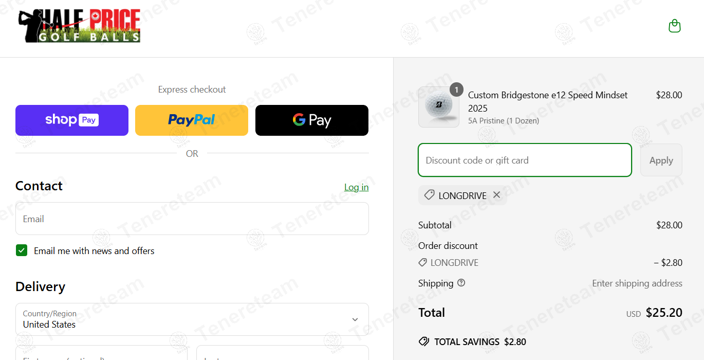 Half Price Golf Balls coupon code: 10% off with LONGDRIVE. Tested and valid as 6 months ago.