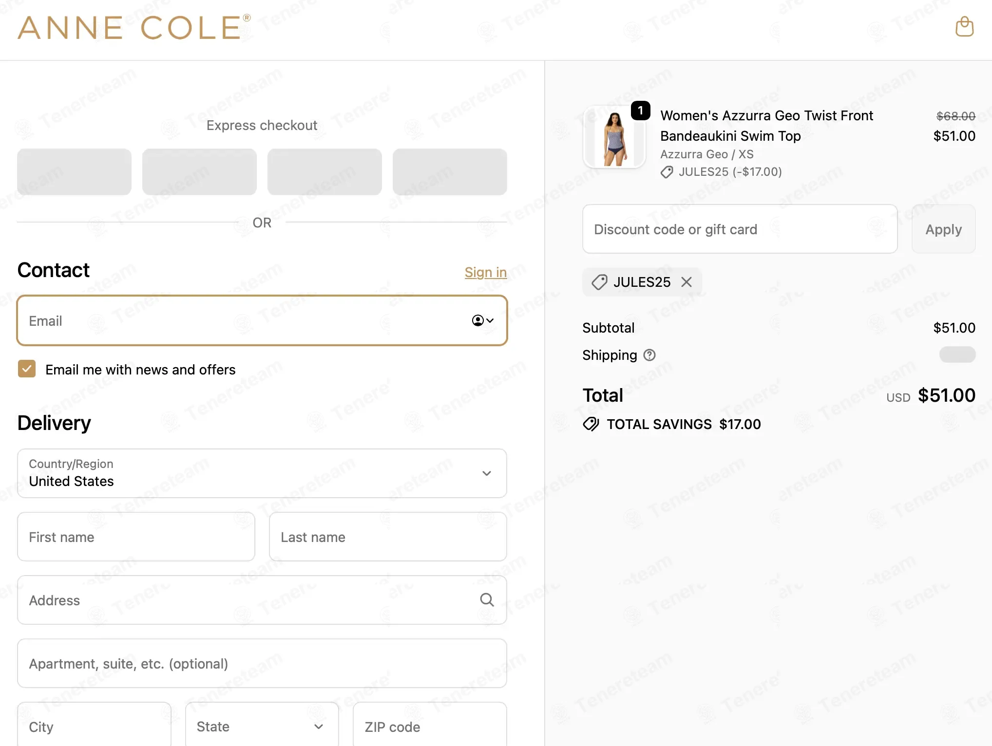 Anne Cole coupon code: 25% off with JULES25. Tested and valid as 2 months ago.