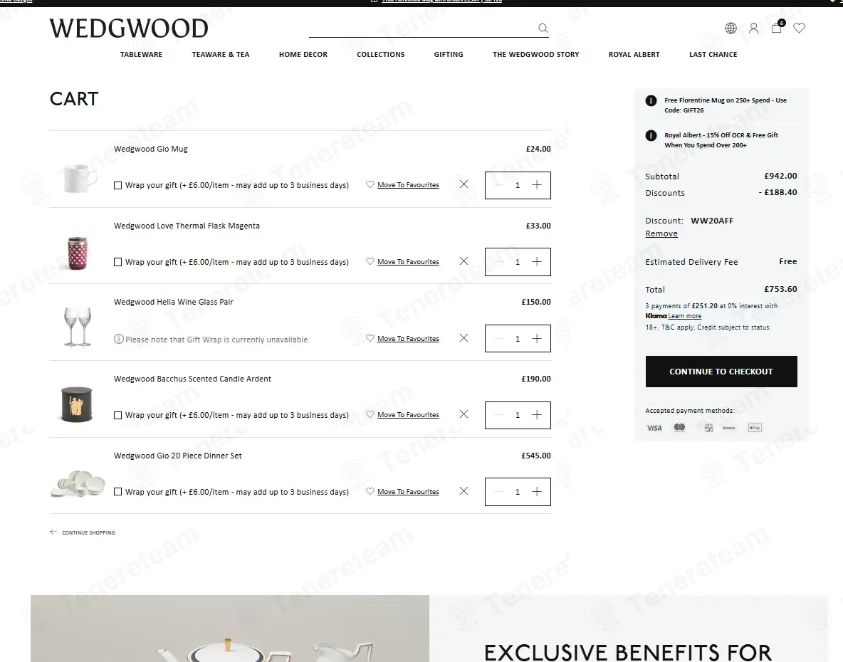 Wedgwood UK coupon code: 20% off with WW20AFF. Tested and valid as 1 month ago.