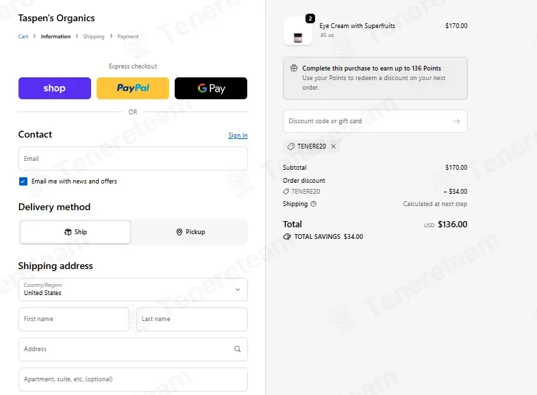 Taspens coupon code: 20% off with TENERE20. Tested and valid as 1 month ago.