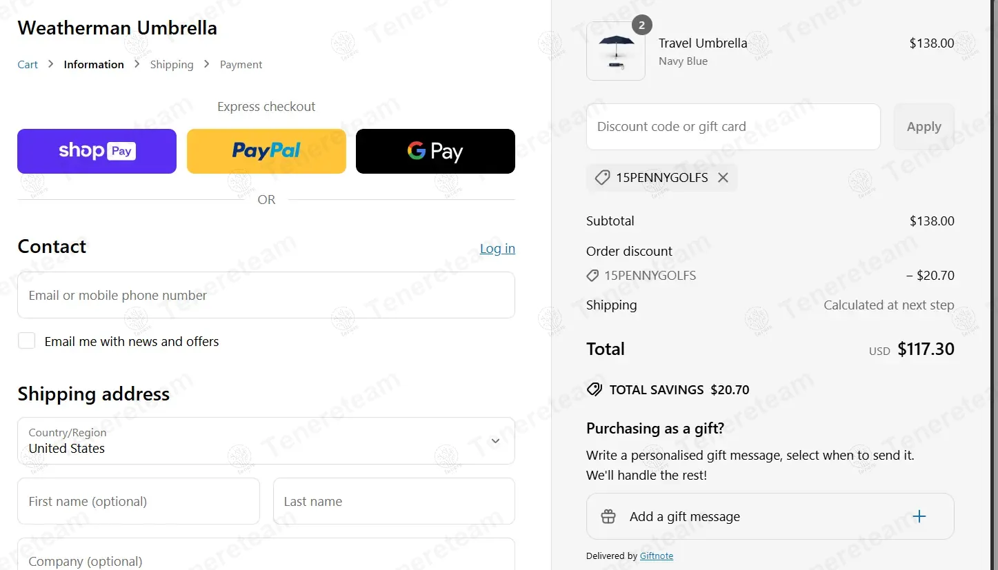 Weatherman Umbrella coupon code: 15% off with 15PENNYGOLFS. Tested and valid as 1 year ago.