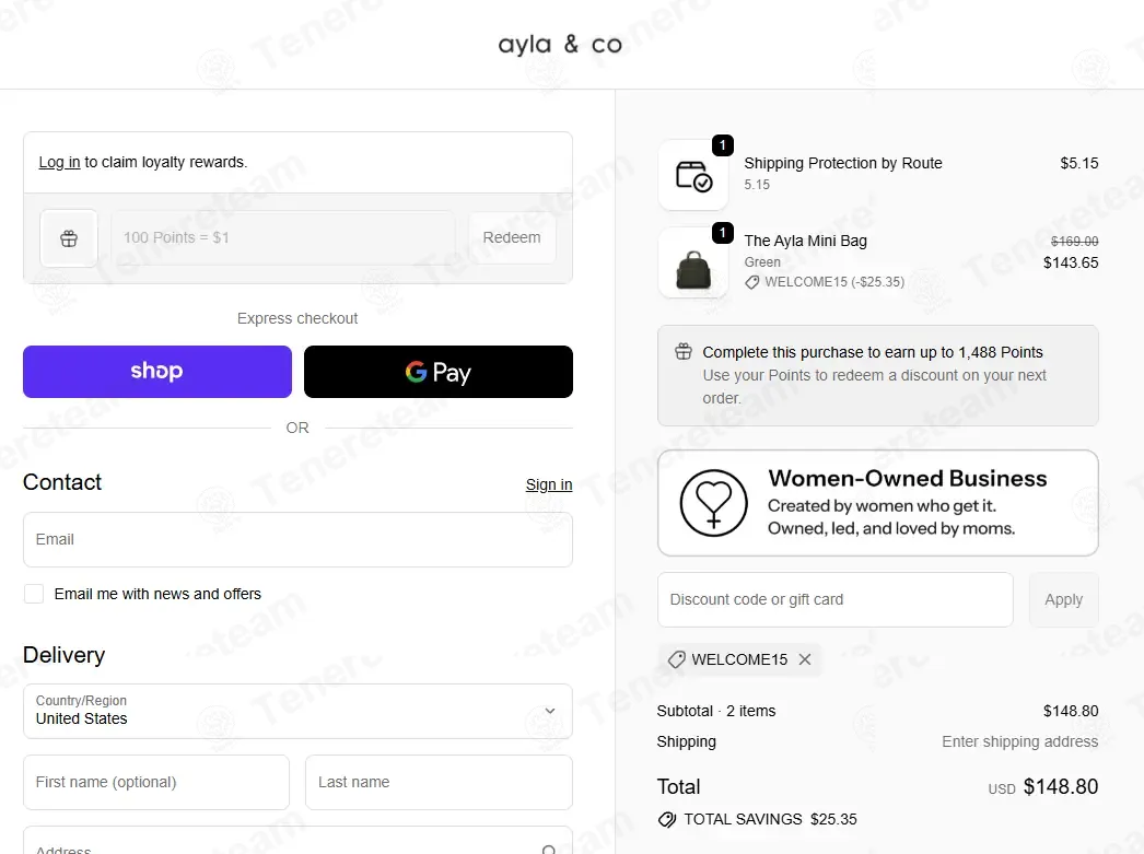 Ayla Bag coupon code: 15% off with WELCOME15. Tested and valid as 3 weeks ago.