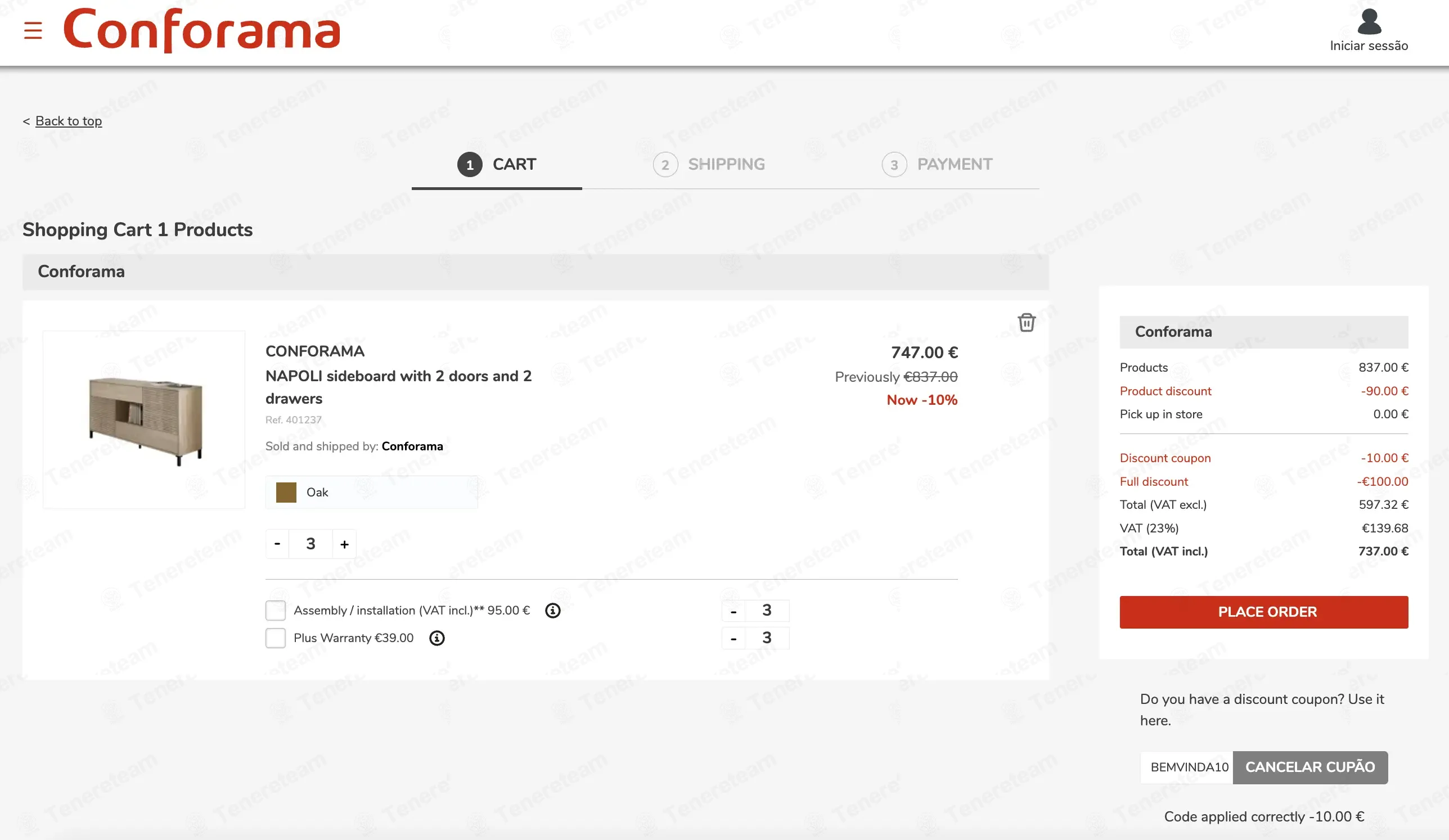 Conforama PT coupon code: €10 off with BEMVINDA10. Tested and valid as 1 day ago.