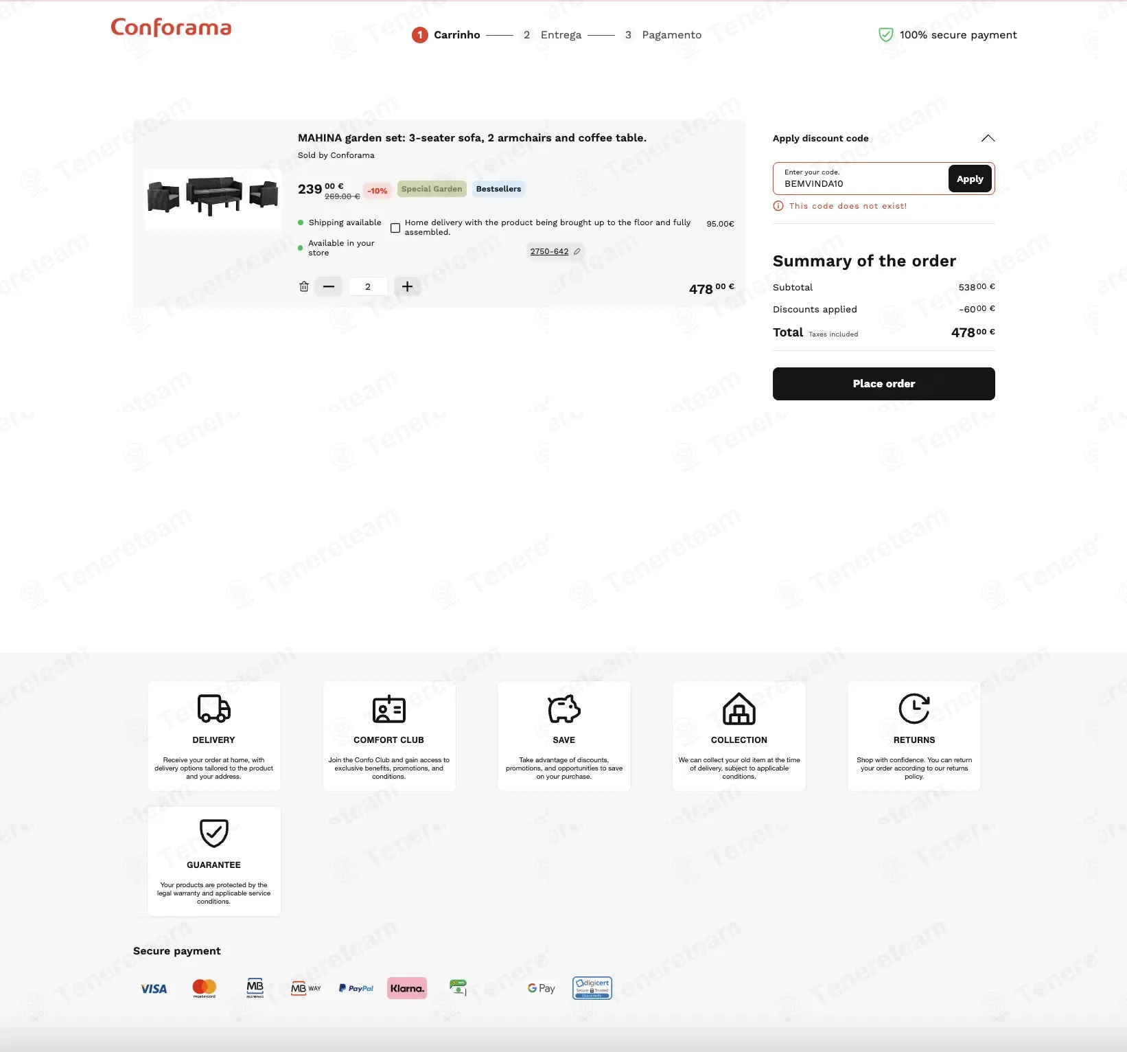 Conforama PT coupon code: €10 off with BEMVINDA10. Tested and valid as 1 day ago.