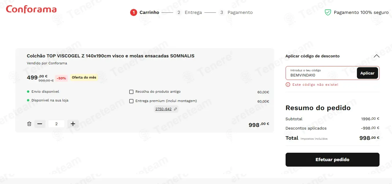 Conforama PT coupon code: €10 off with BEMVINDA10. Tested and valid as 1 day ago.