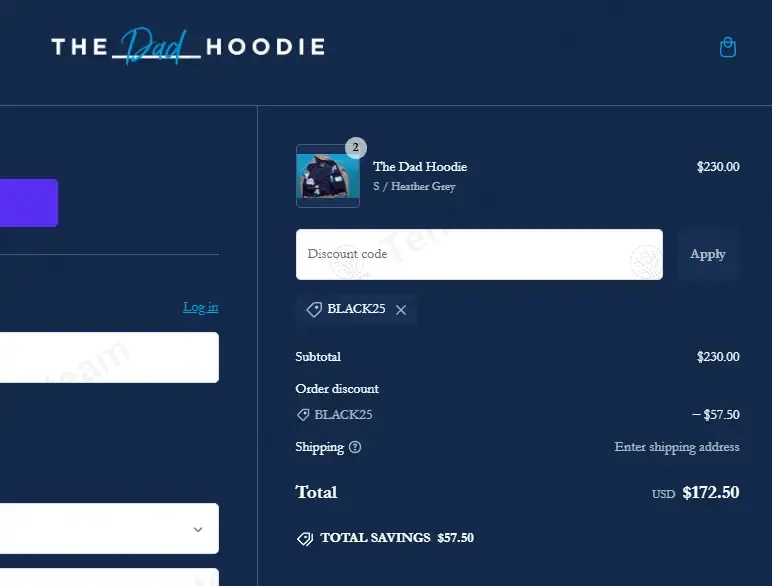 The Dad Hoodie coupon code: 25% off with BLACK25. Tested and valid as 1 year ago.