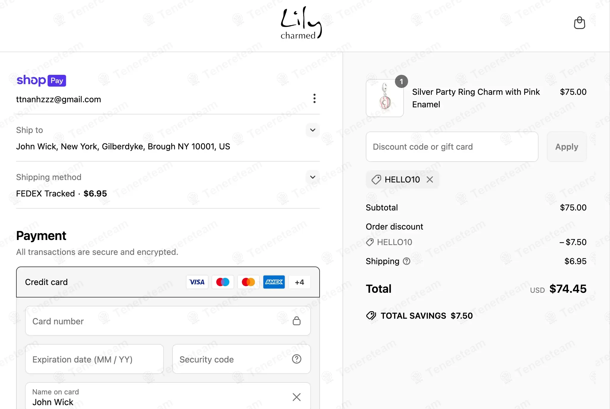 Lily Charmed coupon code re-checked and confirmed working at checkout