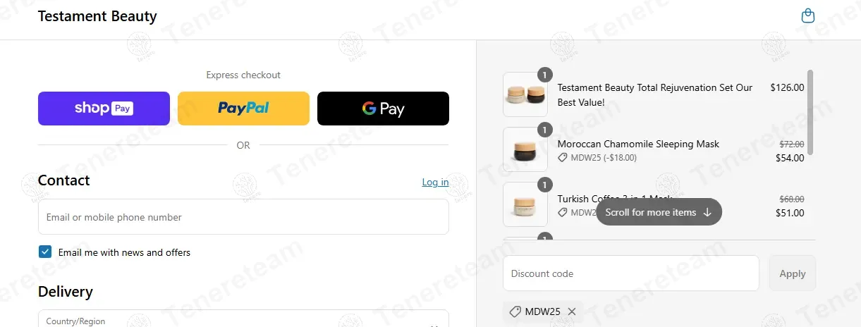 Testament Beauty coupon code: 25% off with MDW25. Tested and valid as 1 year ago.