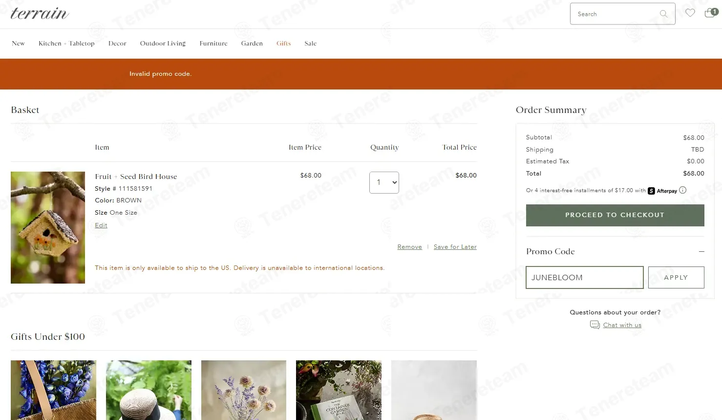 Shop Terrain coupon code: 25% off with JUNEBLOOM. Tested and valid as 3 weeks ago.