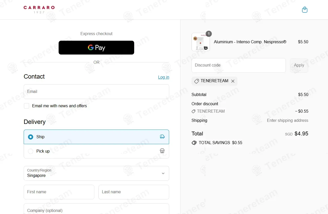 Carrarocaffe coupon code: 10% off with TENERETEAM. Tested and valid as 10 months ago.