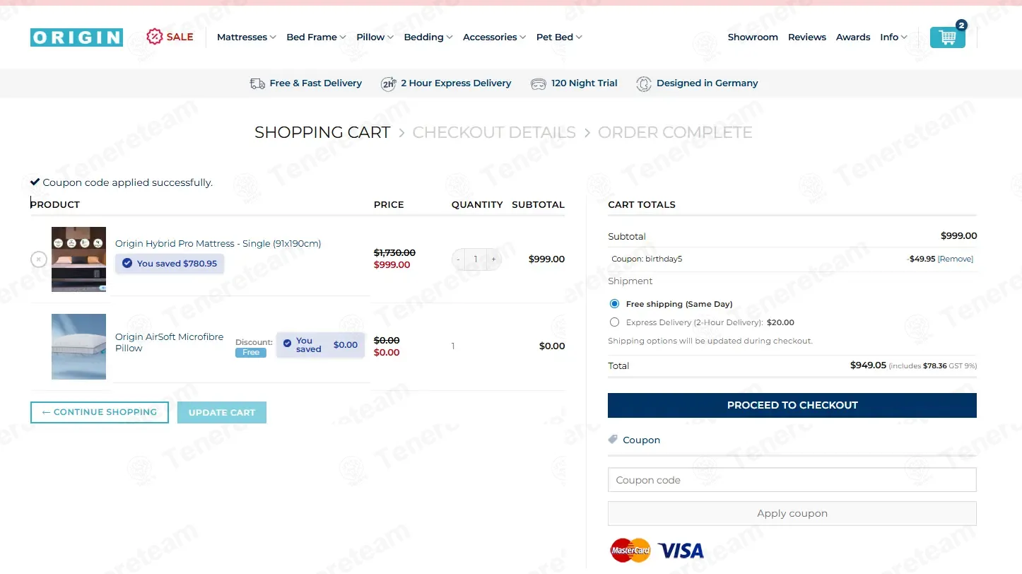 Origin Mattress Singapore coupon code: 5% off with BIRTHDAY5. Tested and valid as 3 weeks ago.