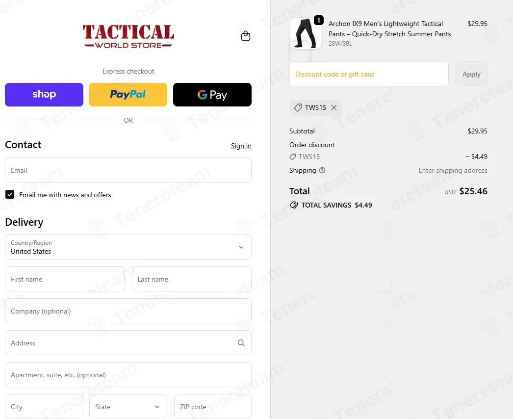 Tactical World Store coupon code: 15% off with TWS15. Tested and valid as 2 months ago.