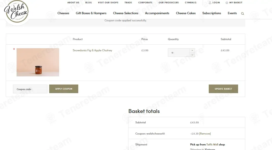 The Welsh Cheese Company coupon code: 10% off with WELSHCHEESE10. Tested and valid as 2 weeks ago.