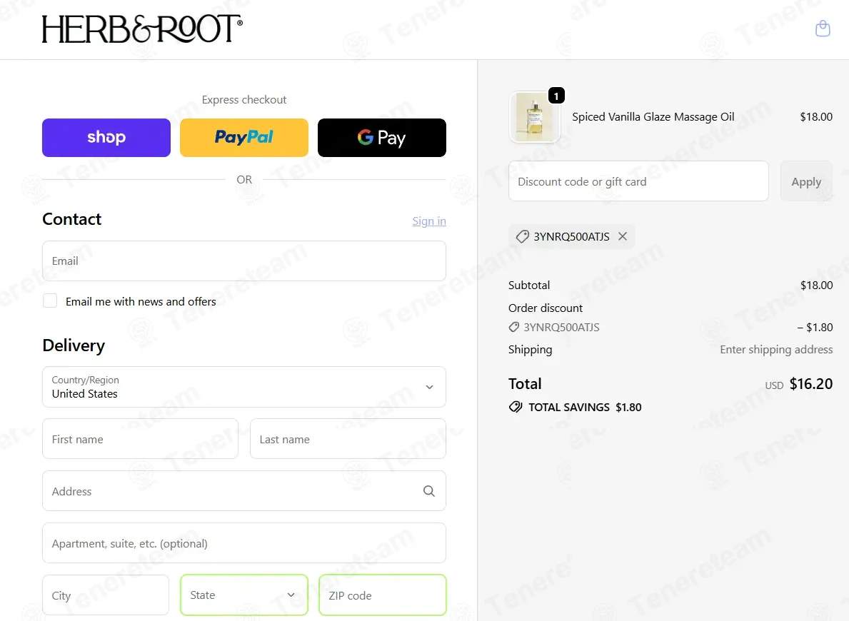 Herb And Root coupon code: 10% off with 3YNRQ500ATJS. Tested and valid as 1 month ago.