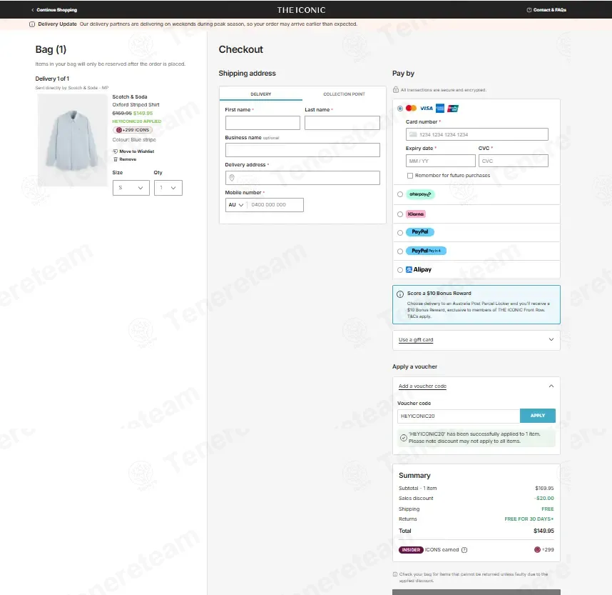 The Iconic coupon code: $20 off with HEYICONIC20. Tested and valid as 8 months ago.