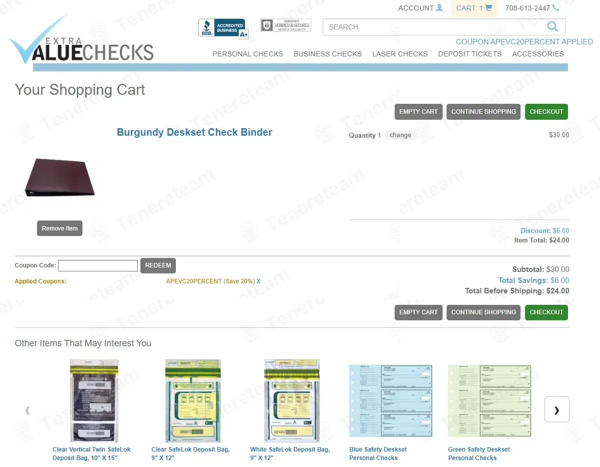 Extra Value Checks coupon code: 20% off with APEVC20PERCENT. Tested and valid as 1 month ago.